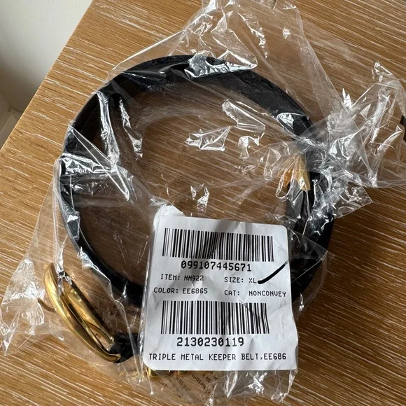 NWOT MADEWELL Women’s Triple Metal Keeper Belt True Black Gold Leather Size XL - Picture 4 of 16